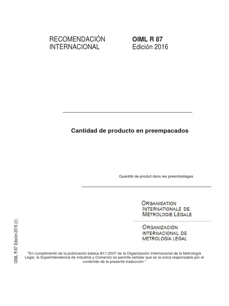 Requisitos OIML R 87 para Preempacados | PDF | Desviación Estándar ...