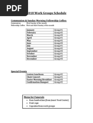 2018 Work Groups Schedule