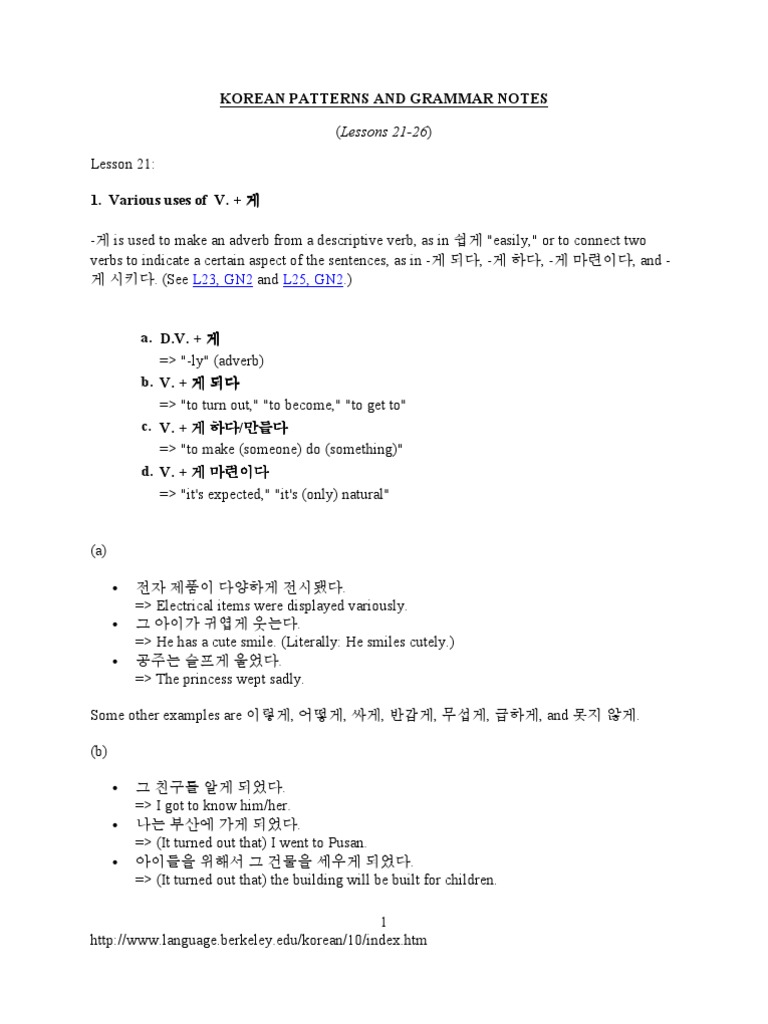 Korean Grammar Patterns Guide | PDF | Verb | Languages