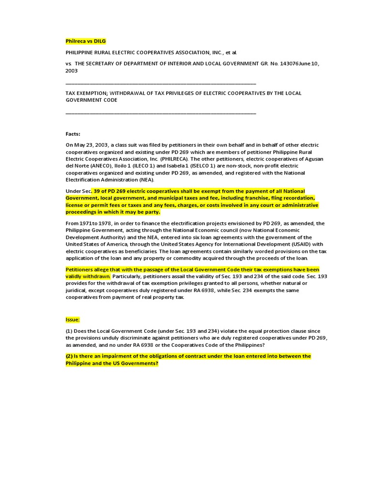 Philreca Vs Dilg Docx Loans Cooperative