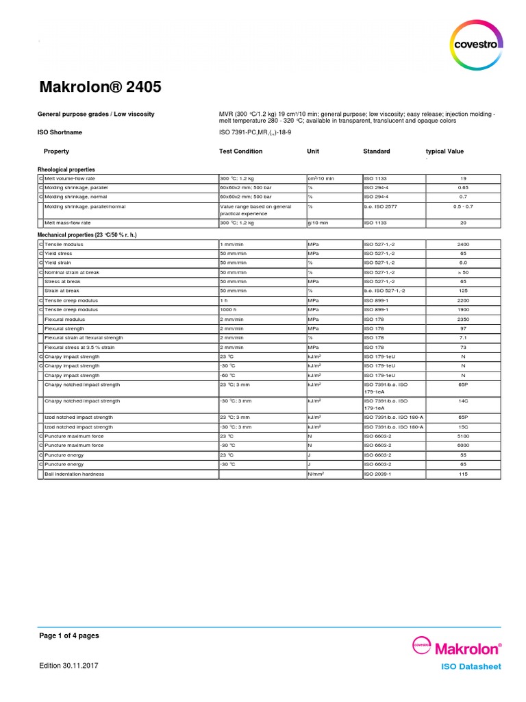 Makrolon® 2405 Datasheet Overview | PDF | Medical Device | Creep ...