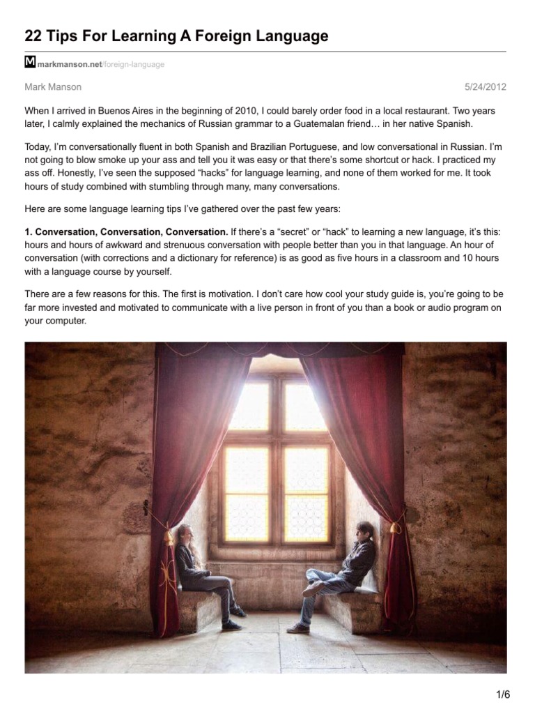 22 Tips For Learning A Foreign Language - Mark Manson | PDF | English ...