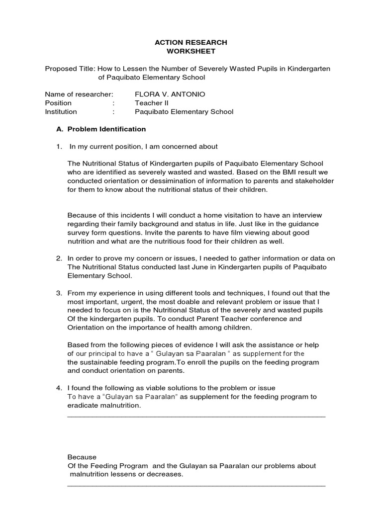 Reducing Malnutrition in Kindergarten | PDF | Malnutrition | Action ...