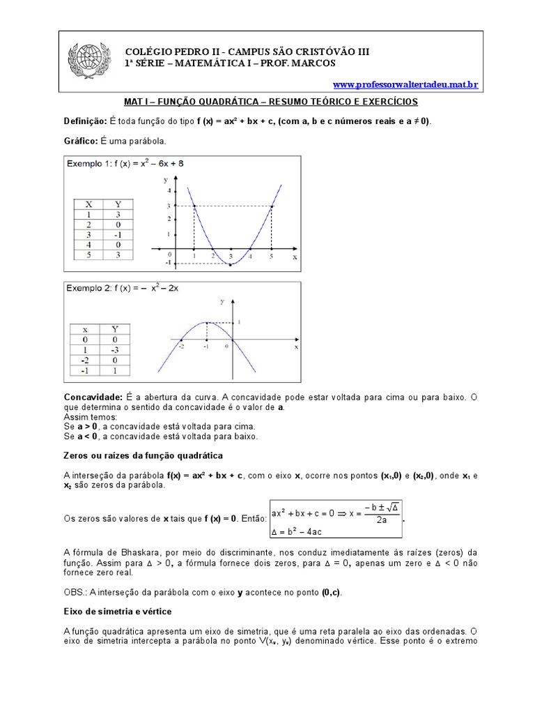 Função Quadrática | Função (Matemática) | Matemática Elementar