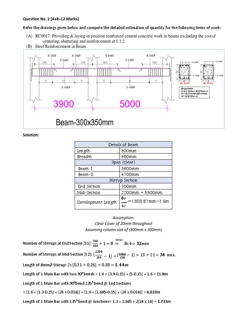 Beam Reinforcement Estimation Details | PDF | Beam (Structure ...