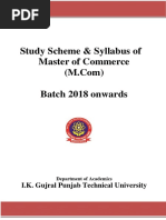 Study Scheme & Syllabus of Master of Commerce Batch 2018 Onwards