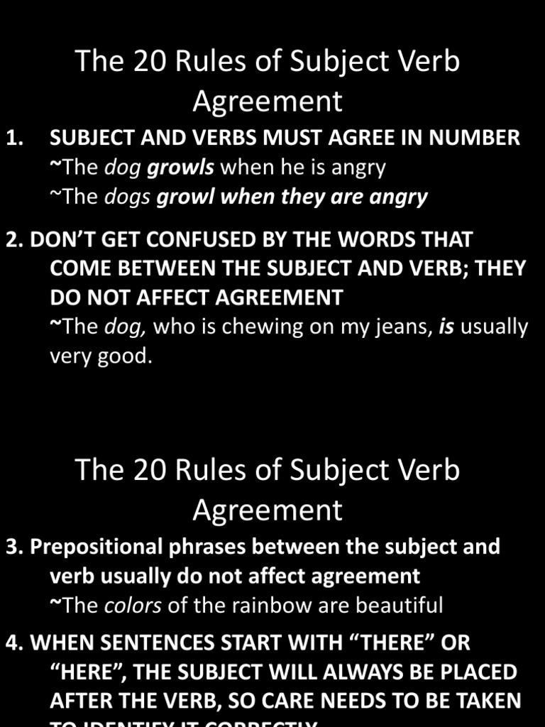 The 20 Rules of Subject Verb Agreement | PDF | Grammatical Number ...
