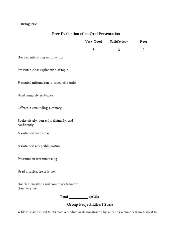 Peer Assessment Rubric for Presentations | PDF | Second Language ...