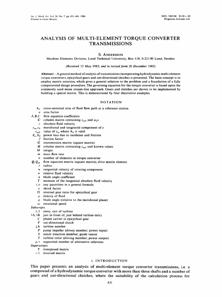 Analysis of MultiElement Torque Converter PDF Transmission