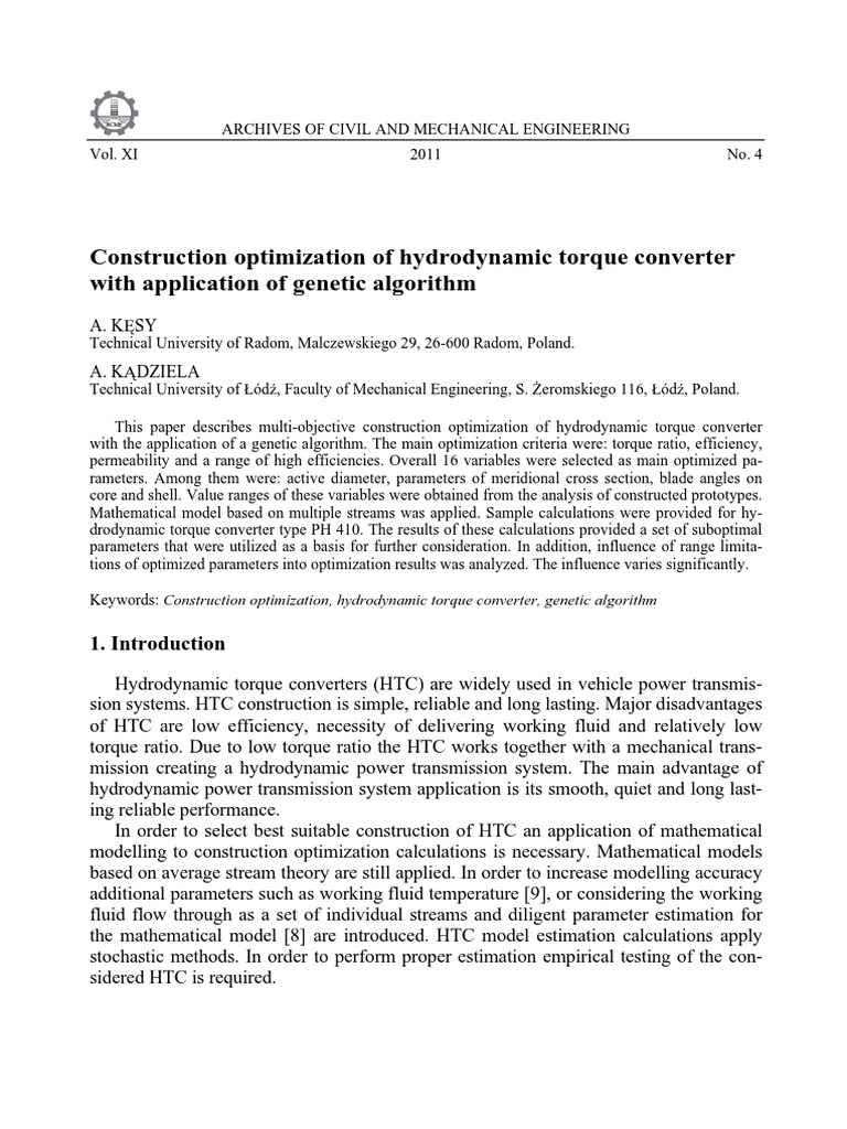 Construction optimization of hydrodynamic torque converter pdf