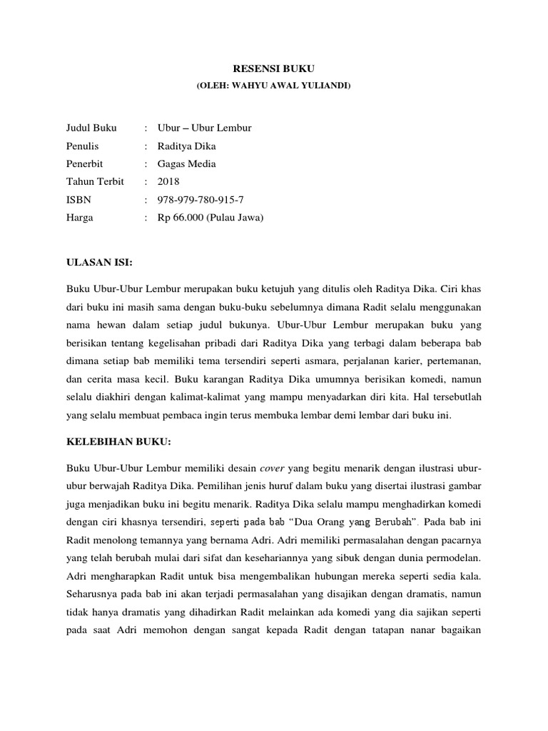 Sinopsis Novel Ubur Ubur Lembur Tugas Sekolahku