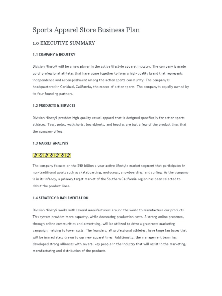 Sports Apparel Store Business Plan Retail Revenue