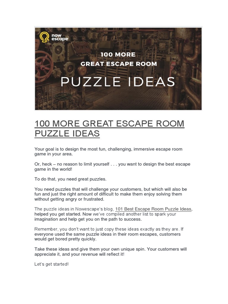 100 Creative Escape Room Puzzle Ideas | PDF | Cipher | Door