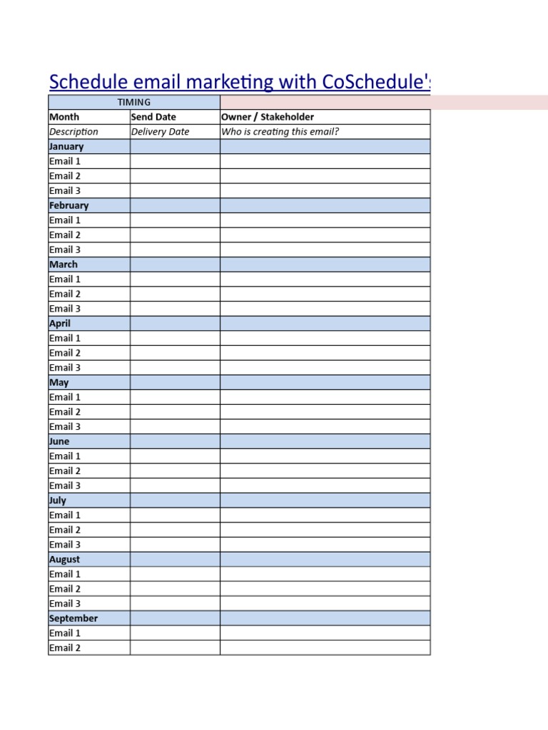Email Marketing Schedule Template | PDF