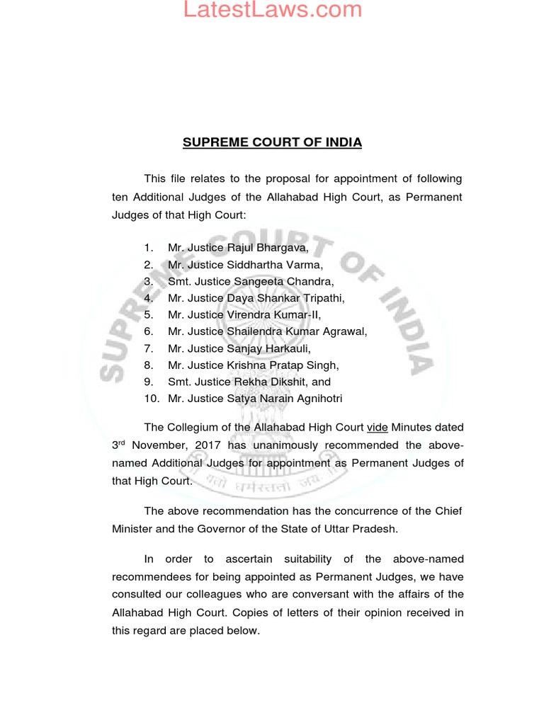 Appointment of Permanent Judges in Allahabad | PDF | Supreme Court Of ...