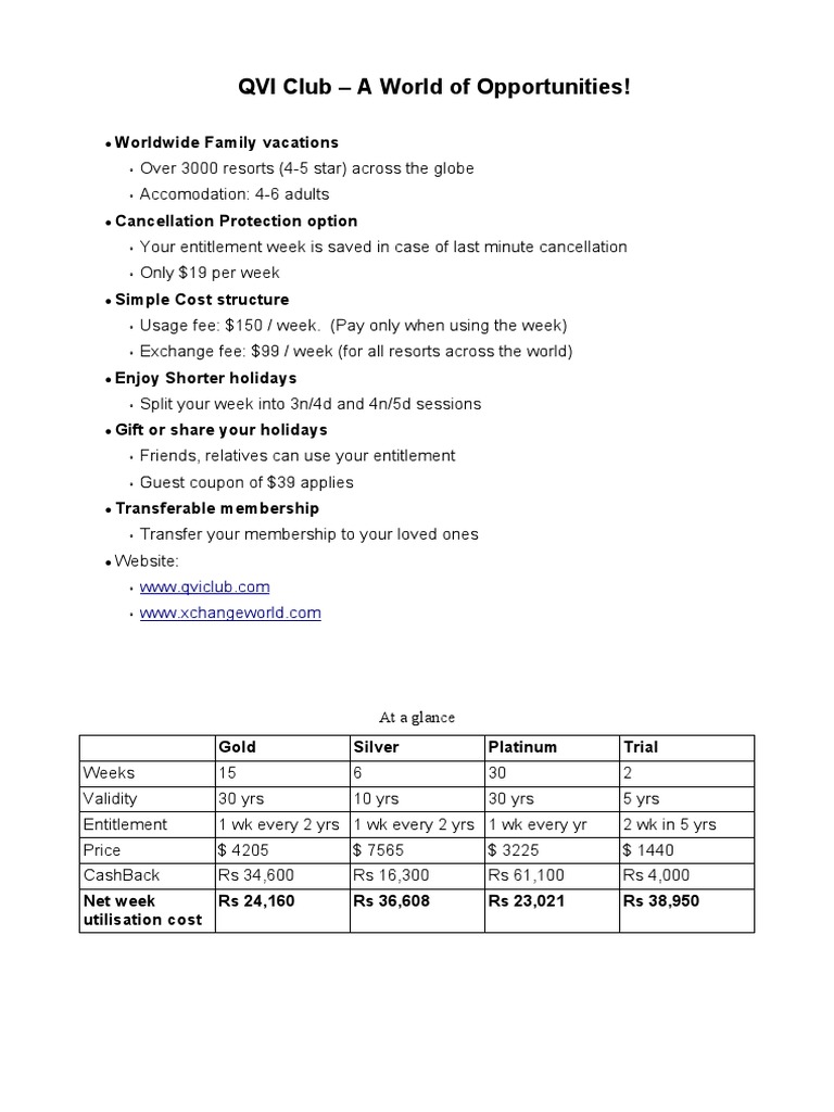 QVI Club: Global Vacation Membership Guide | PDF | Business