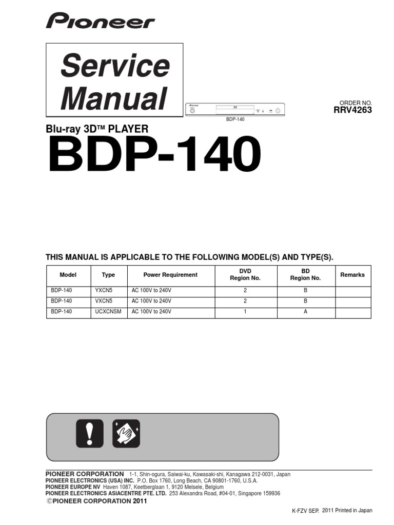 Pioneer BDP-140 - Manual de Serviço | PDF | Blu Ray | Compact Disc