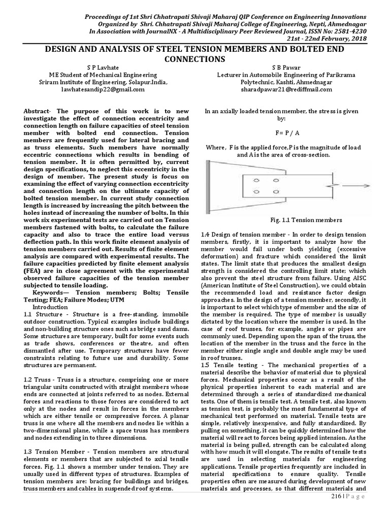 Steel Tension Members Analysis Study | PDF | Truss | Screw