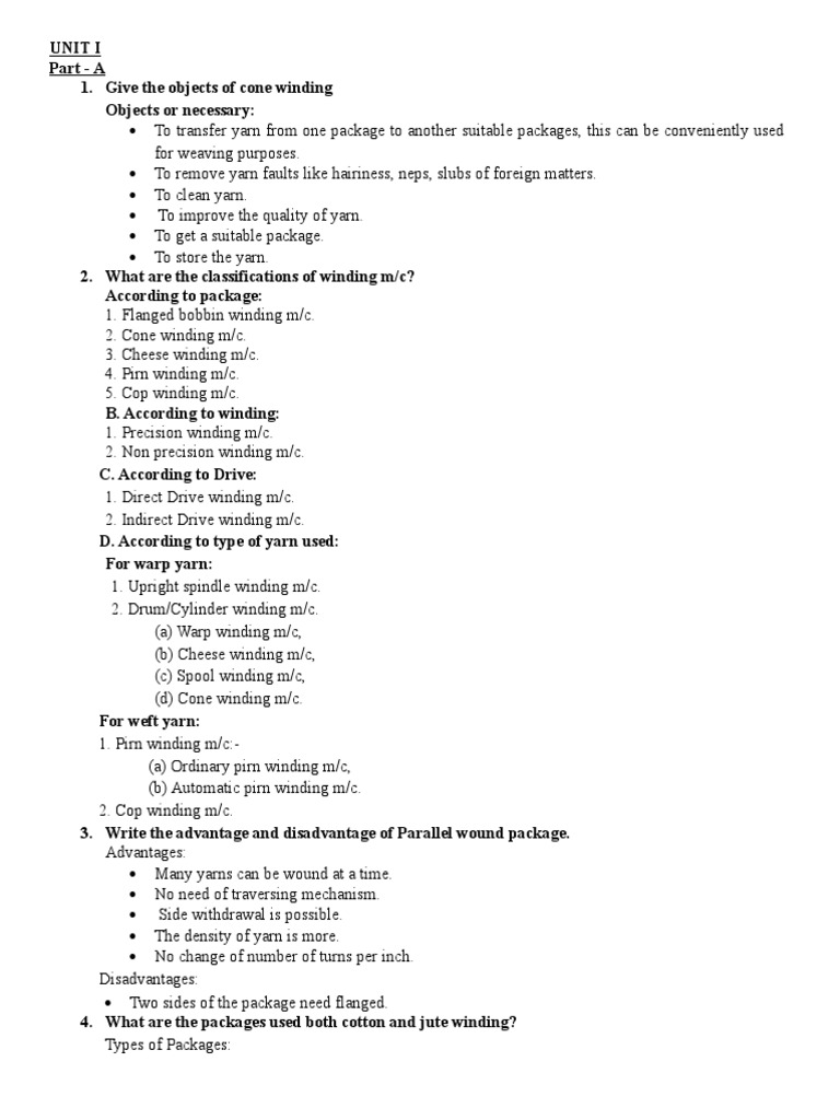 FABRIC MANUFACTURE Two Marks Question With Answer Download Free PDF