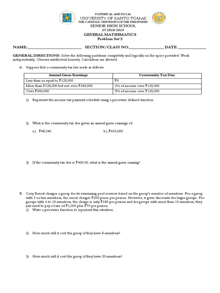 Piecewise Function Problem Set | PDF