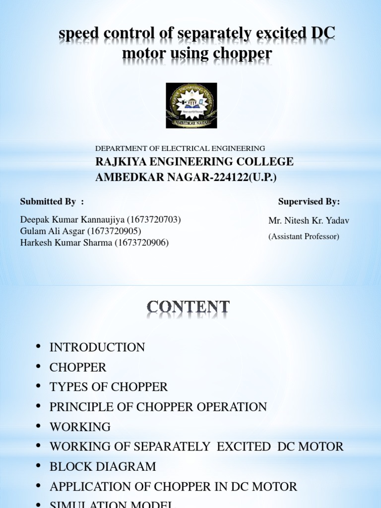 Speed Control of DC Motor Using Chopper | PDF | Electric Motor | Direct ...