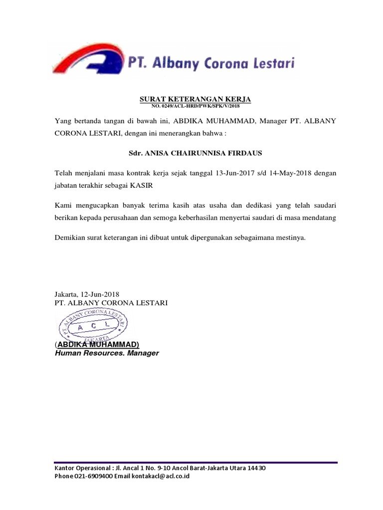 Surat Keterangan Kerja Download format surat lain.