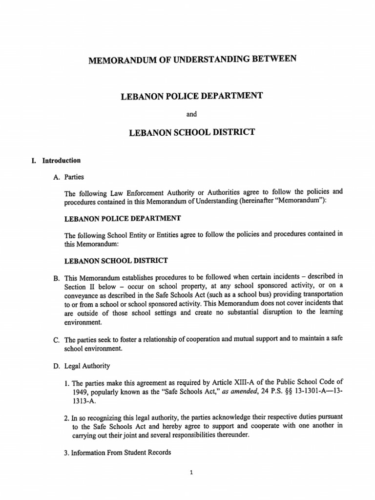 Lebanon School District Memorandum of Understanding PDF