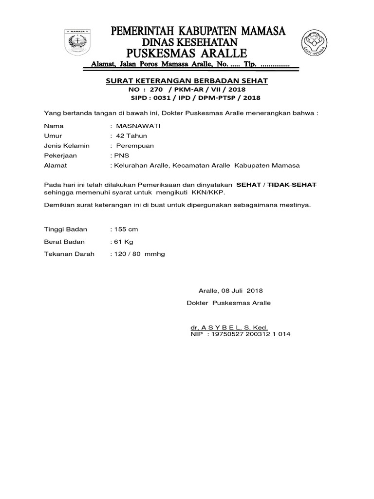 Surat Keterangan Berbadan Sehat