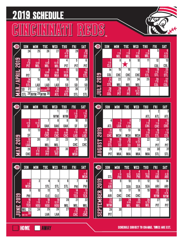 2019 Reds Schedule PDF National Football League Teams Seasons