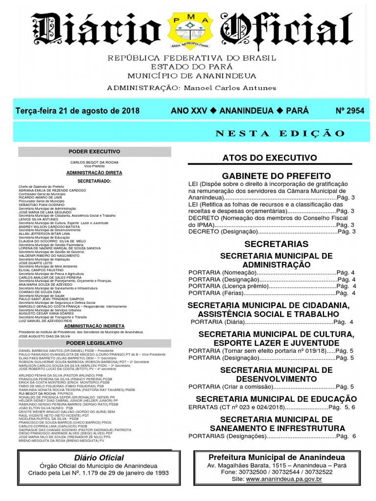 Atos do Executivo de Ananindeua | PDF | Secretário de Estado | Estatuto
