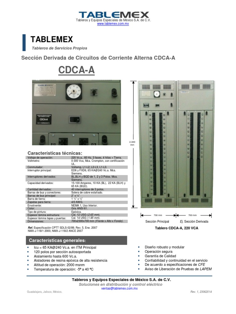 Tablero CDCA-A 220V: Especificaciones Técnicas | PDF | Ingenieria ...