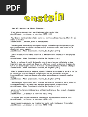 Les 46 Citations De Albert Einstein Albert Einstein Sciences Philosophiques