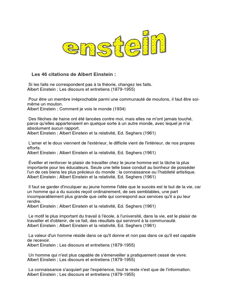 Les 46 Citations De Albert Einstein Pdf Albert Einstein Science