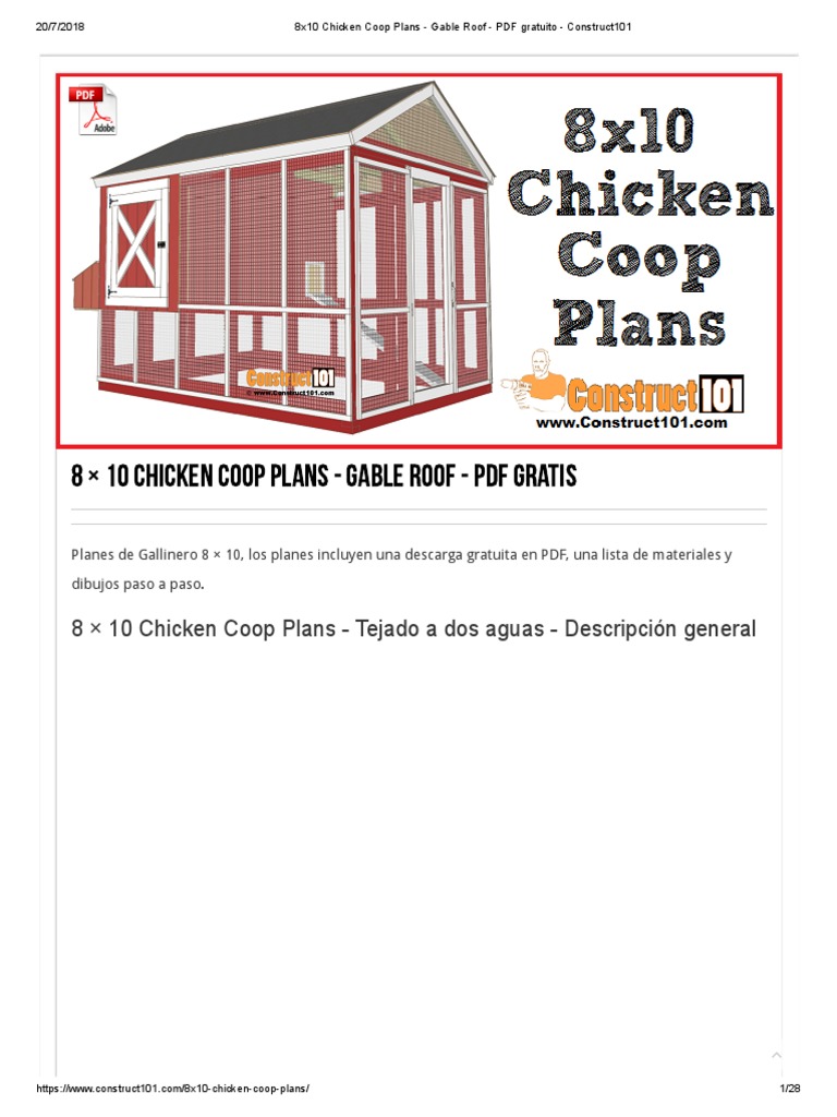 8x10 Chicken Coop Plans Gable Roof PDF Gratuito Construct101