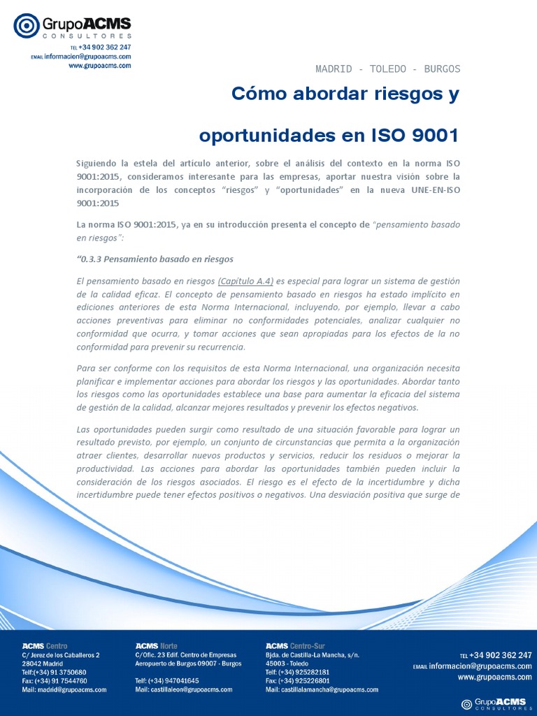 Gestión de Riesgos y Oportunidades ISO 9001 | PDF | Gestión de la ...