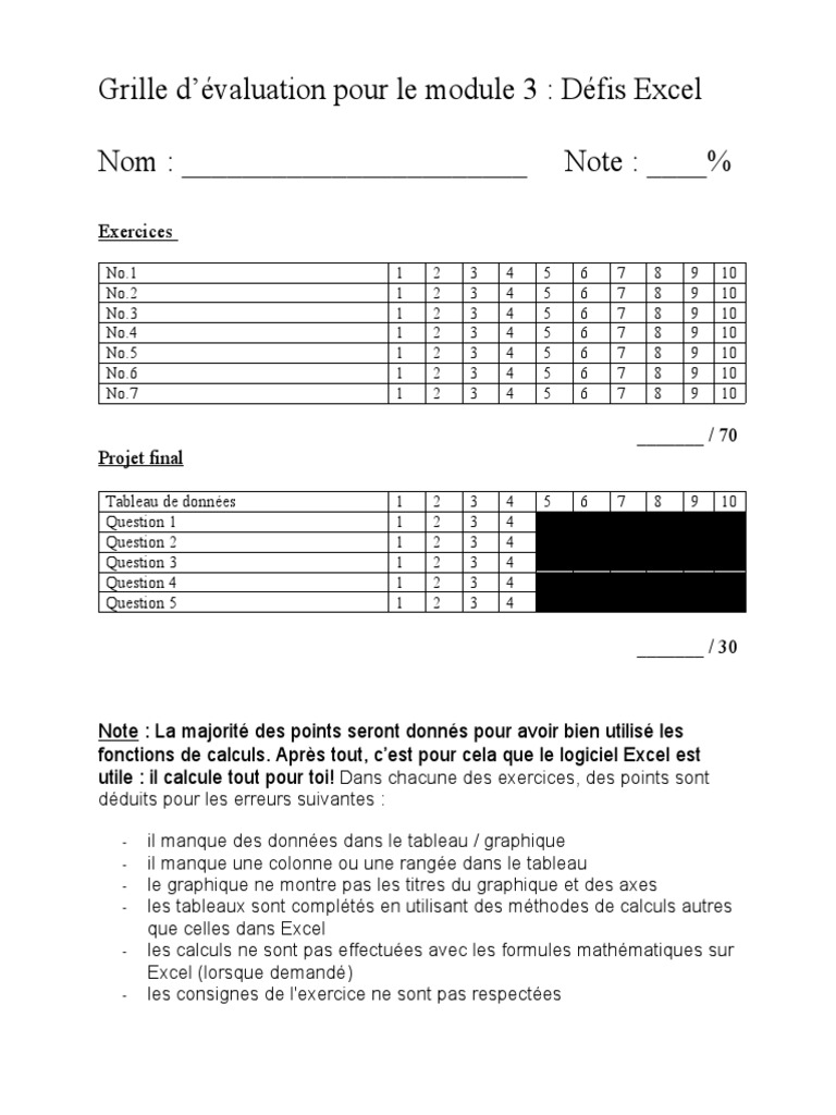 Grille D  Evaluation Excel  PDF