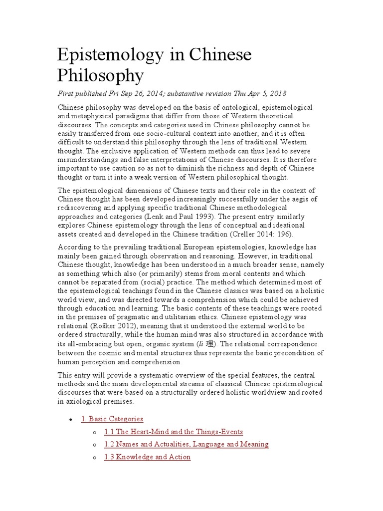Epistemology in Chinese Philosophy | PDF | Chinese Philosophy ...