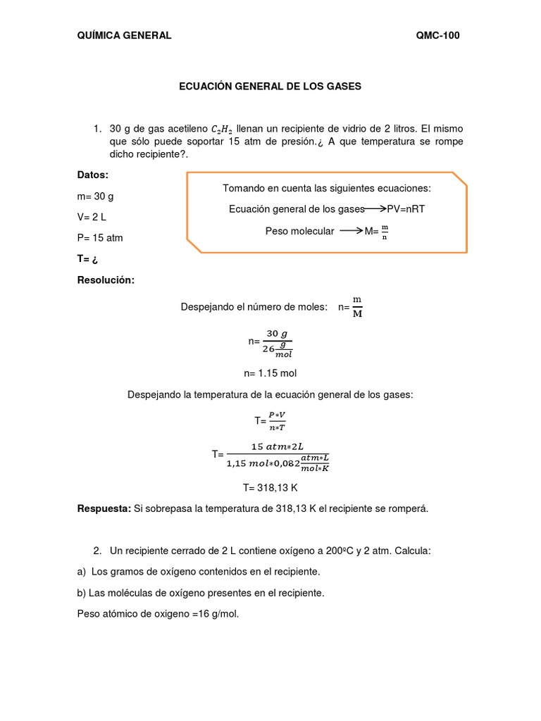 Ecuaciones de Gases Ideales en Química | PDF | Gases | Mole (Unidad)