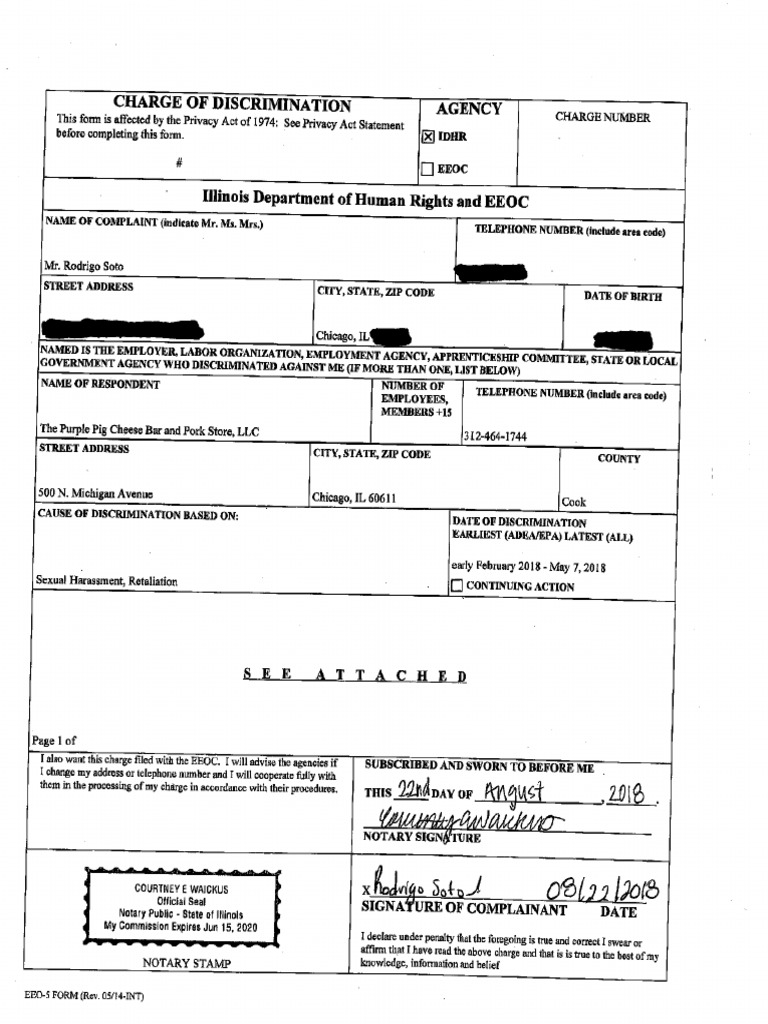 Soto v. Purple Pig - Redacted IDHR Complaint | PDF | Applied Ethics ...