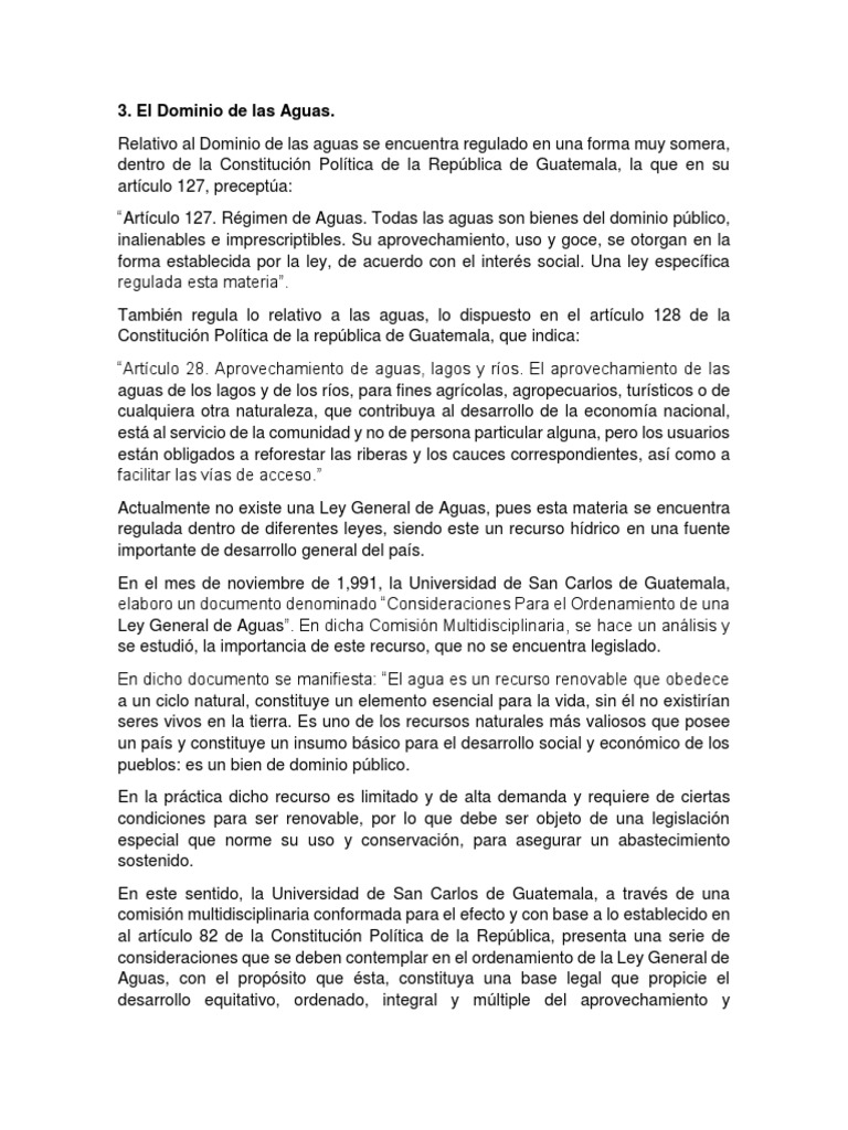 Dominio y Régimen de Aguas en Guatemala | PDF | Guatemala | Agua