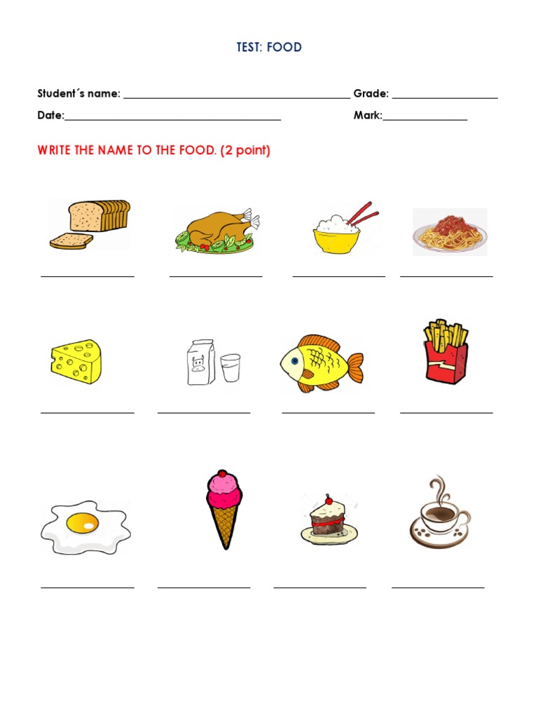 Food Identification Test for Students | PDF