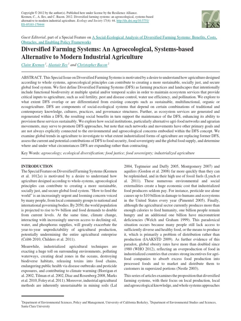 Diversified Farming Systems An Agroecological Systems Based Alternative