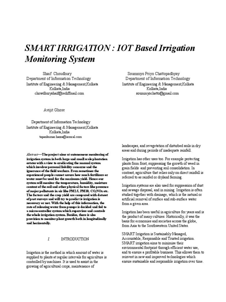 Smart Irrigation System PDF Wireless Sensor Network Irrigation