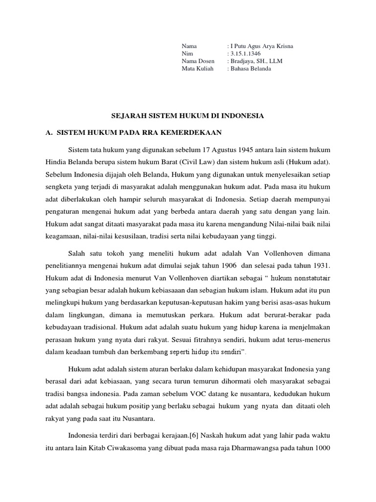 Sejarah Sistem Hukum Di Indonesia Pada Masa Sebelum Kemerdekaan