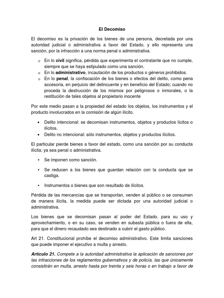 Concepto y Naturaleza del Decomiso | PDF | Derecho penal | Confiscación
