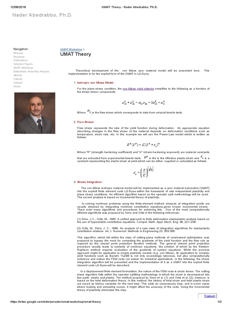 UMAT Theory - Nader Abedrabbo, PH.D | PDF | Yield (Engineering ...
