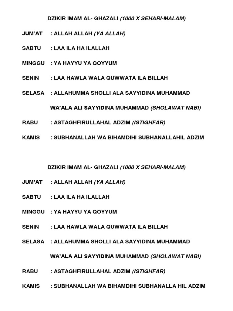 Dzikir Imam Al Ghazali Docx