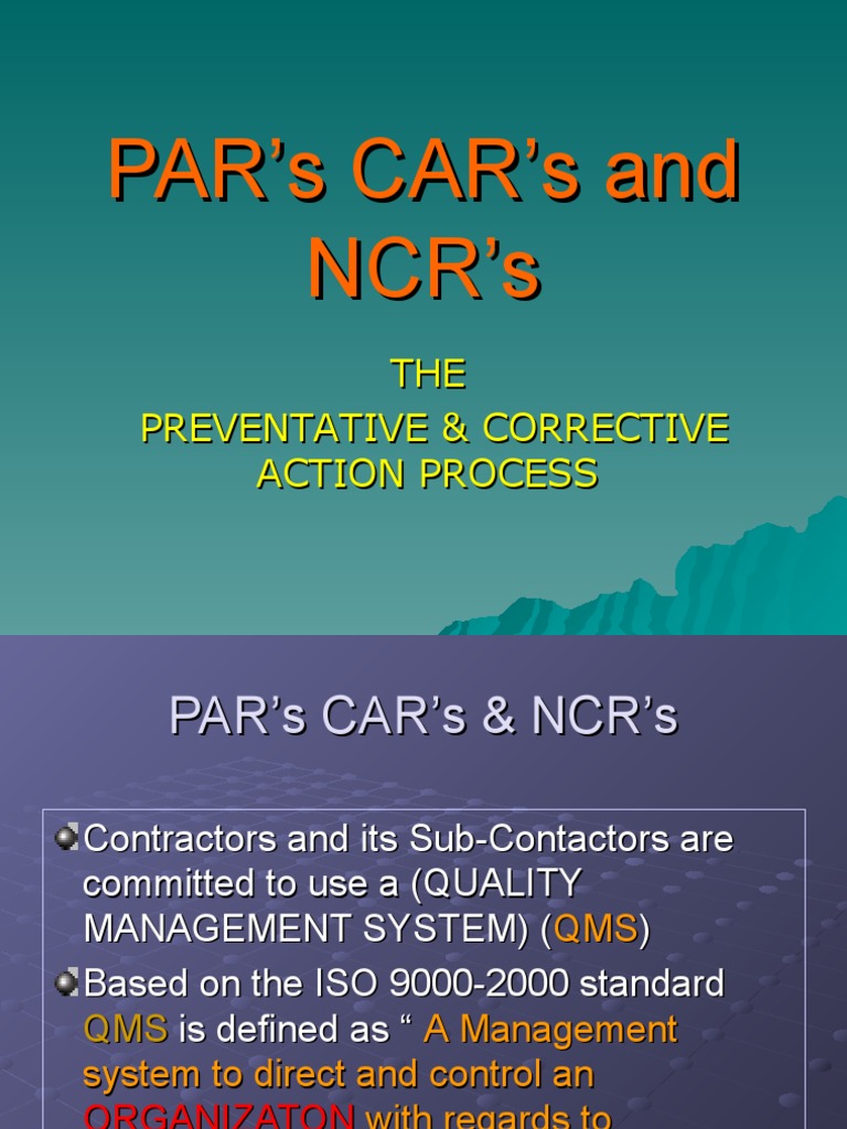 Understanding PAR, CAR, and NCR in QMS | PDF | Evaluation | Business ...