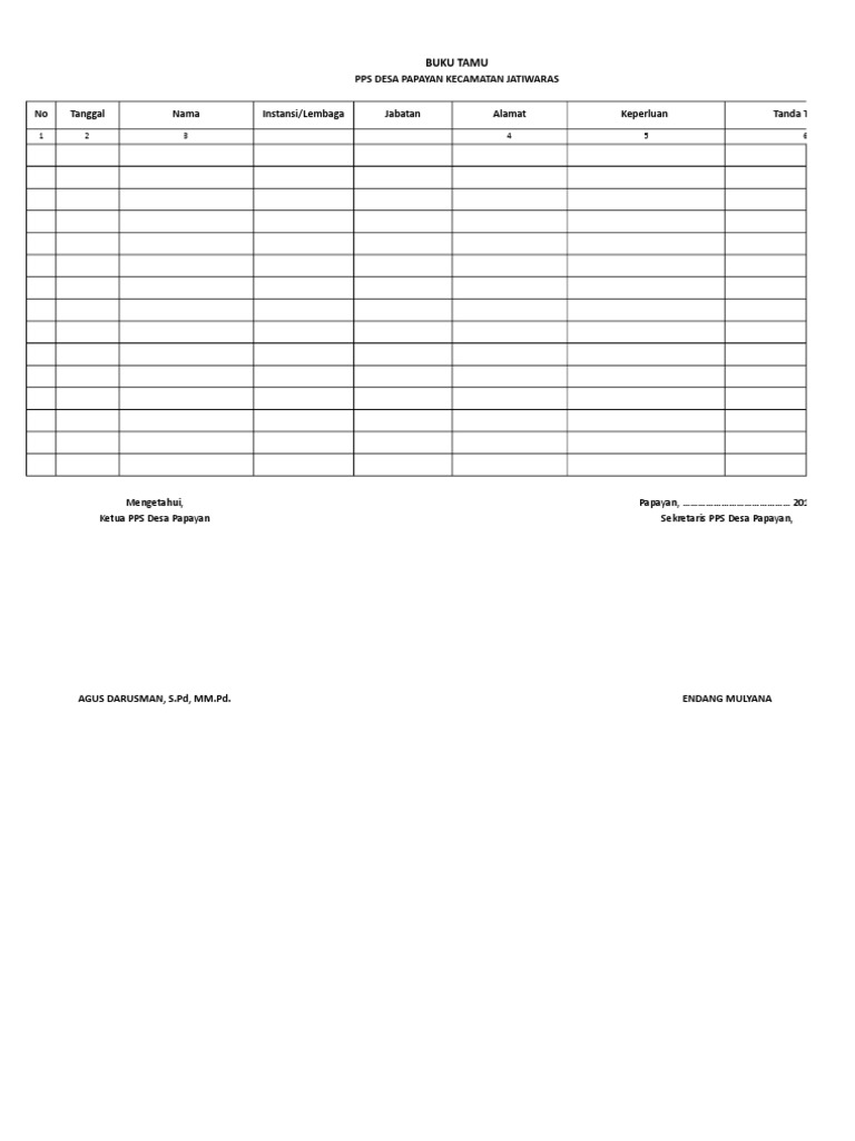 Contoh Buku Tamu Kantor Desa Cara Golden