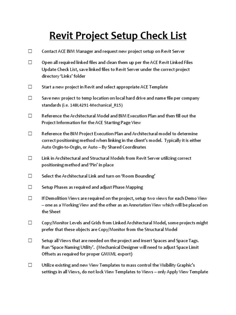 Revit Project Setup Checklist | Autodesk Revit | Building Information